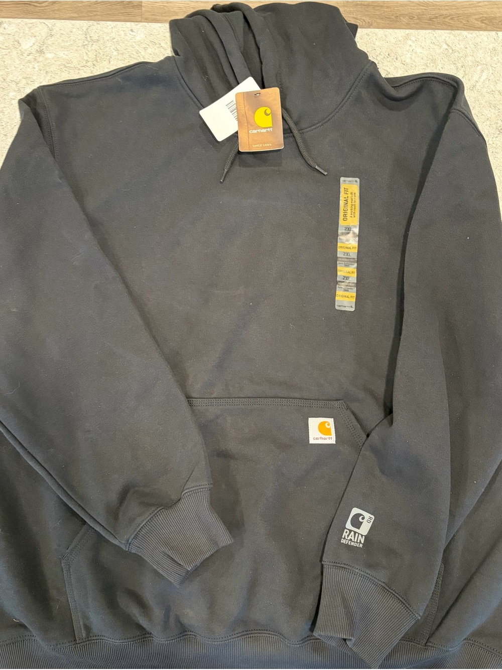 Carhartt Black Hooded Rain Defender Sweatshirt with Logo